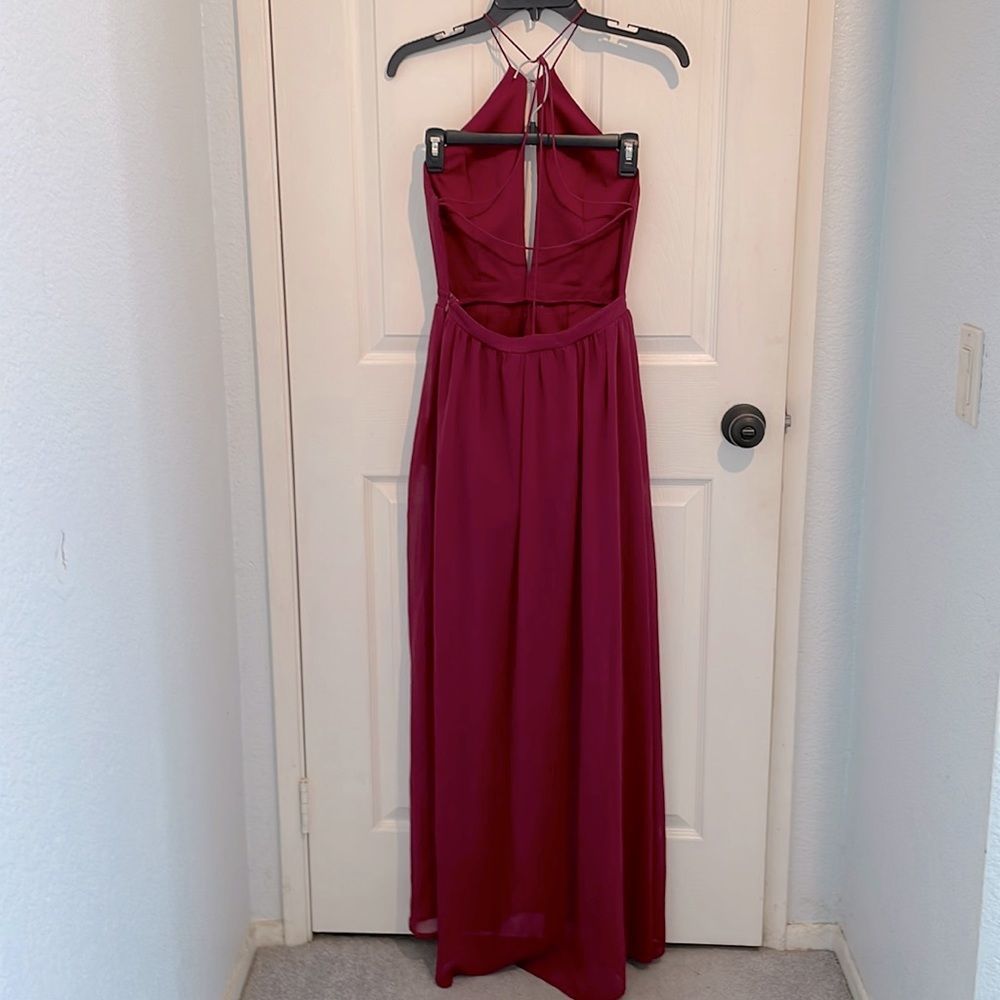 Tobi Burgundy Chiffon Skirt Romper Keyhole Neck Maxi Dress Open Strappy Low Back